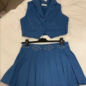Blue Vest and Skirt Set